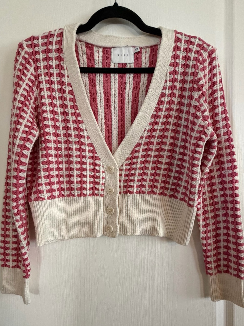 Lush Women's Cropped Knit Button Down V Neck Cardigan Sweater. Sz M